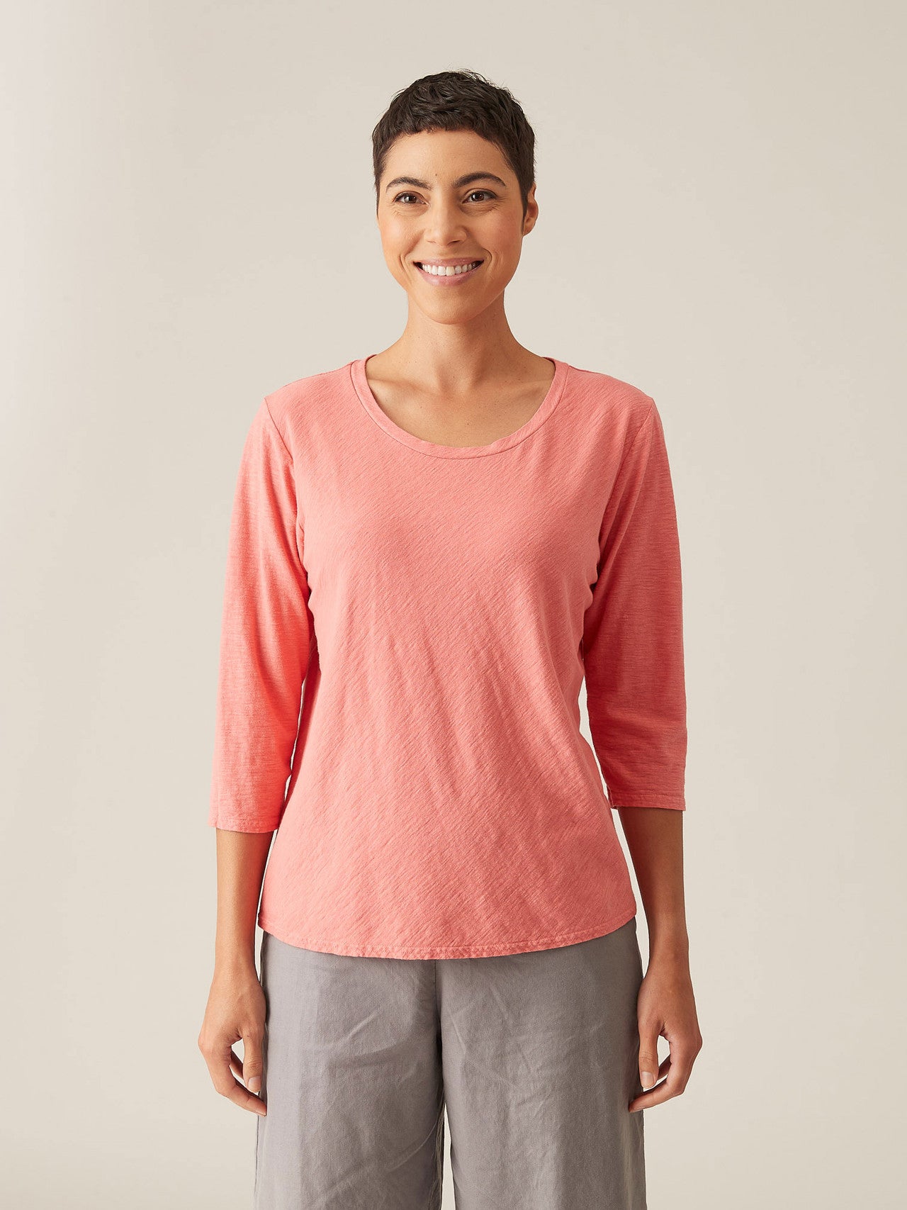 CUT LOOSE - Linen Cotton Jersey Elbow Sleeve Top - 5016181