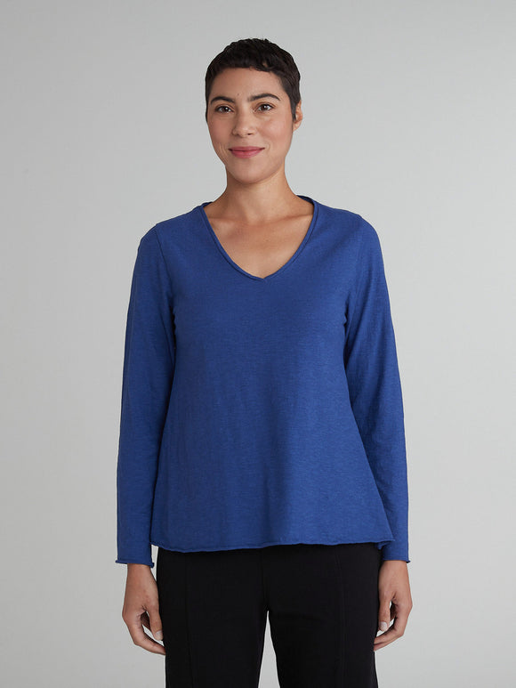 CUT LOOSE - Linen Cotton Jersey V-Neck A-line Top - 5017519Sp