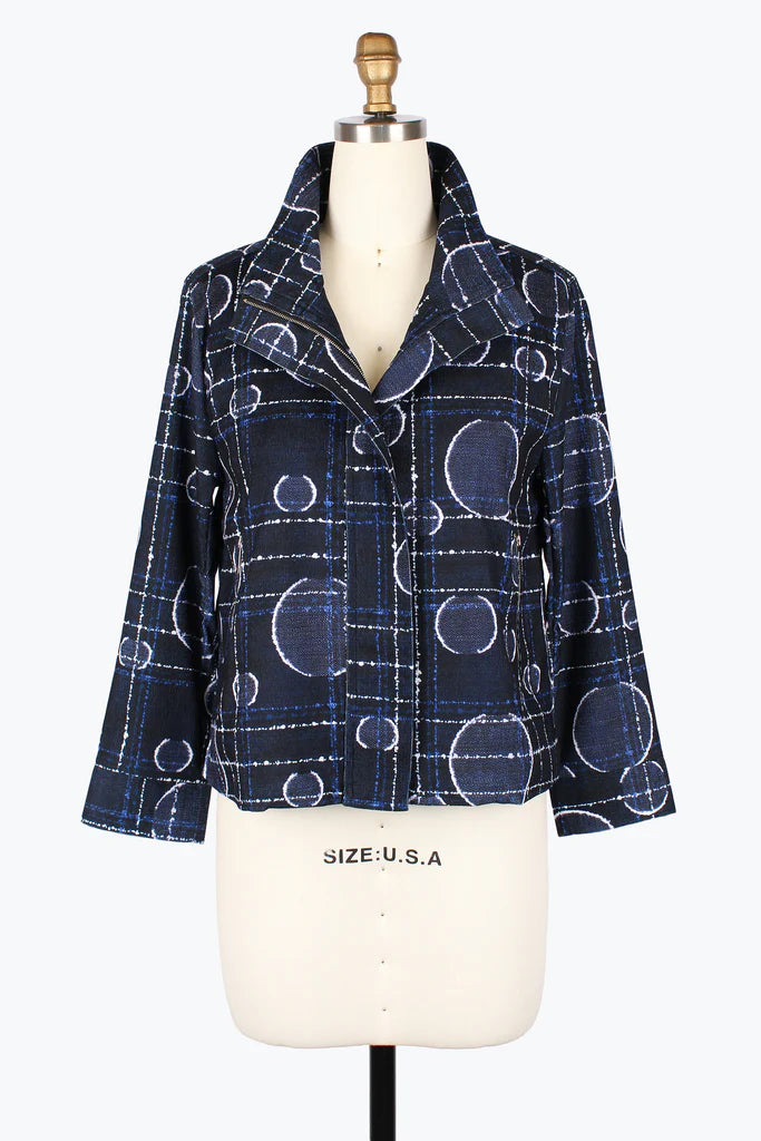 DAMEE DOTS & LINES MICRO-CORD BIKER JKT - 5019-NVY