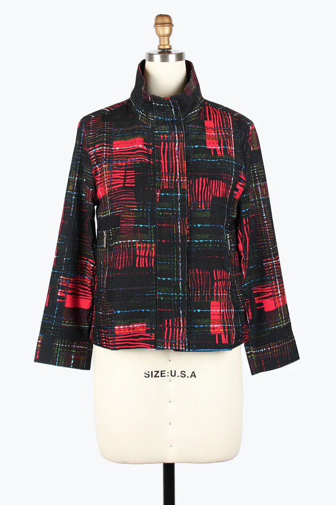 DAMEE MULTI-STRIPE MICRO-CORD BIKER JKT - 5020-RED
