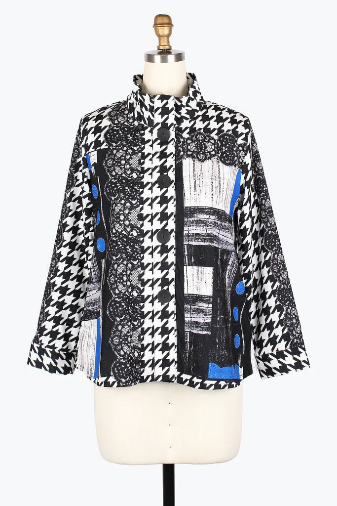 DAMEE LACE & HOUNDSTOOTH MICRO-CORD JKT - 5026-BLK