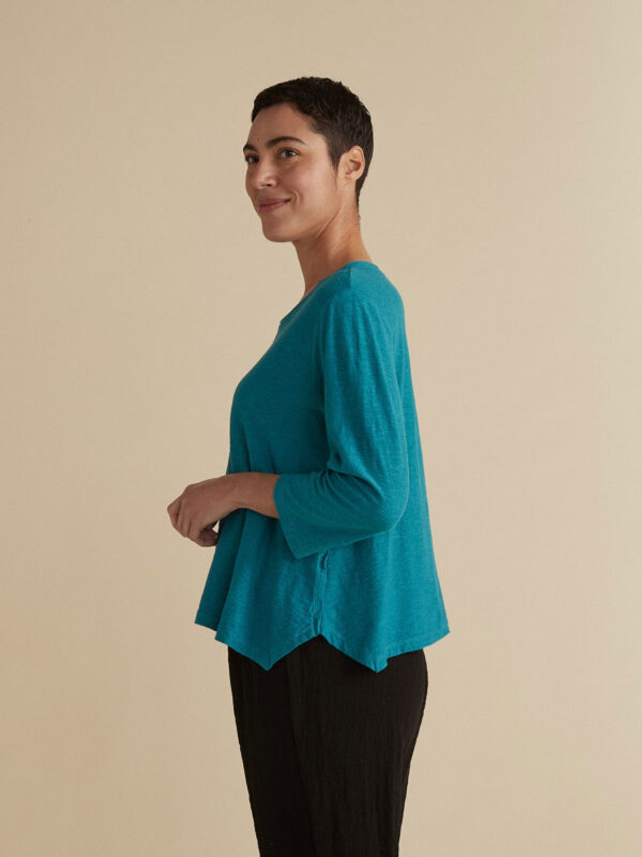 CUT LOOSE - Linen Cotton Jersey Side Vent Top - 5026893