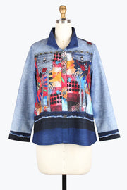 DAMEE ABSTRACT PAINTING DENIM PRINT JKT - 5030-MLT