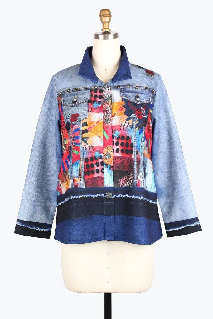 DAMEE ABSTRACT PAINTING DENIM PRINT JKT - 5030-MLT