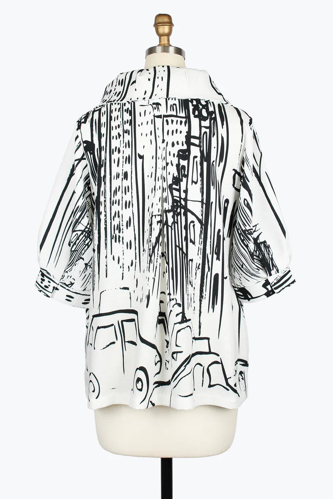 DAMEE CITYSCAPE BUTTON PATCH SWING JACKET - 5037-WHT