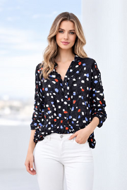 Vanite Couture Button Front Crushed Pleated Blouse - 50375