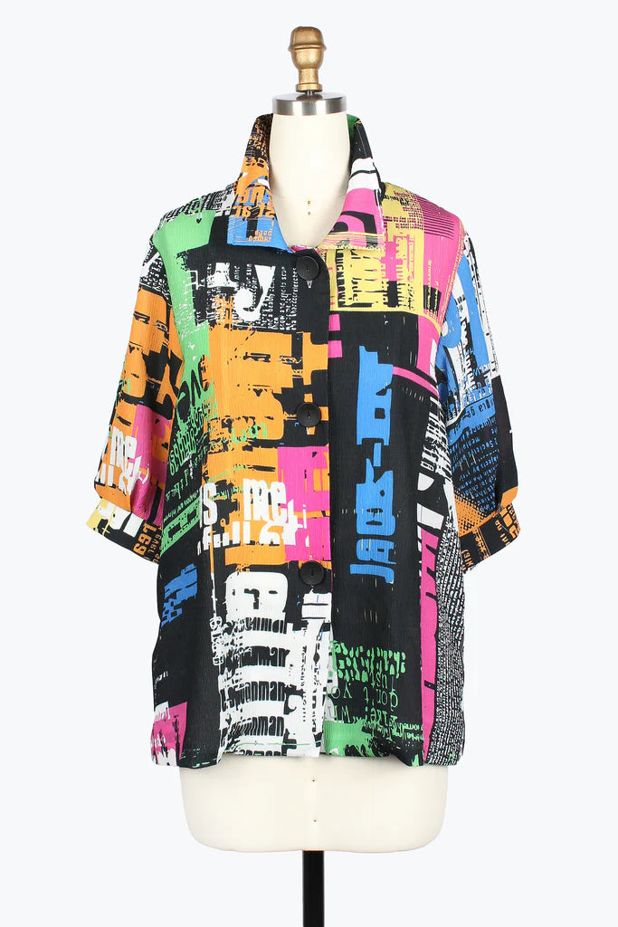 DAMEE ABSTRACT ART CRINKLE SWING JACKET - 5038-MLT