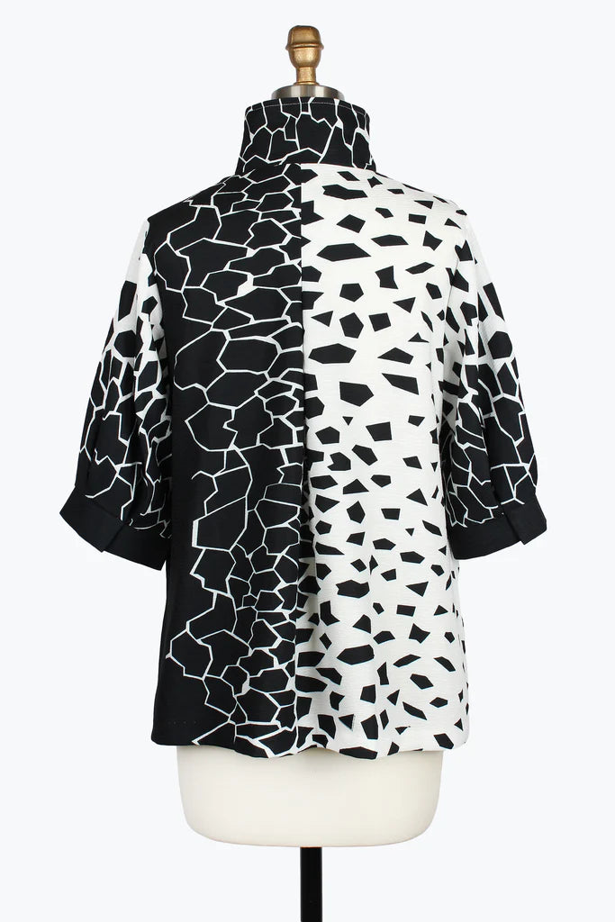 DAMEE SHATTERED PATTERN BUTTON PATCH SWING JACKET - 5039-BLK