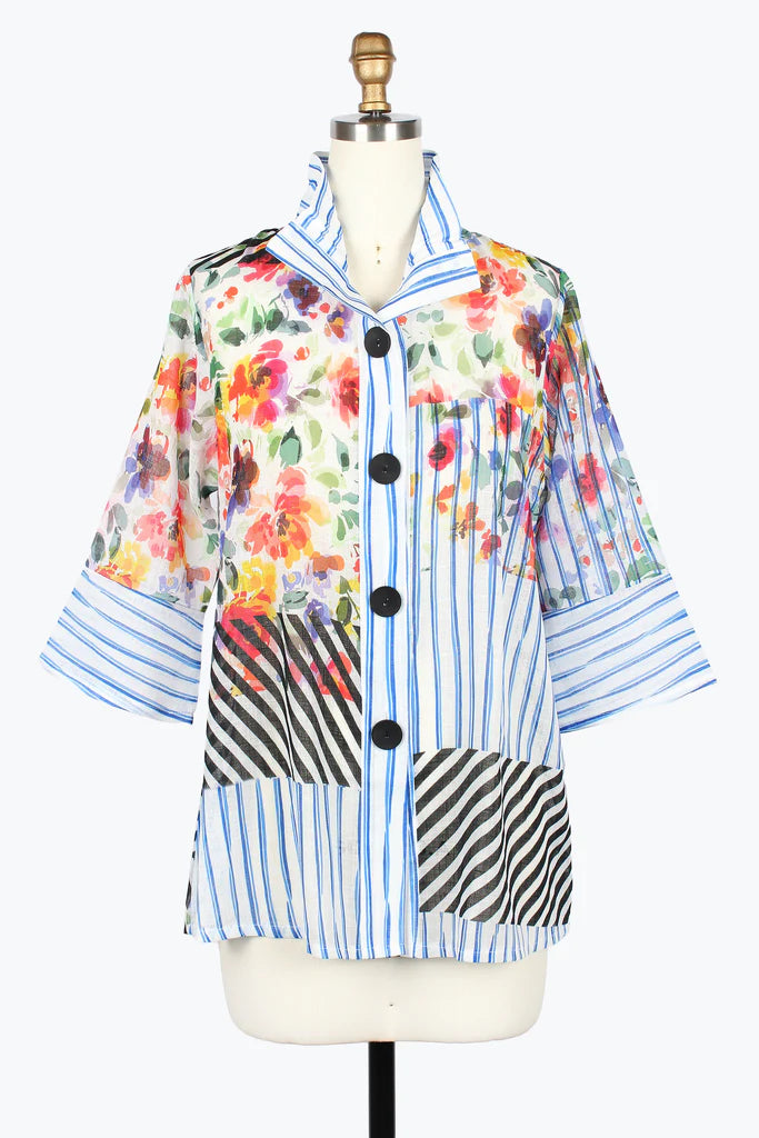 DAMEE STRIPE FLORAL SWING JACKET - 5042-MLT