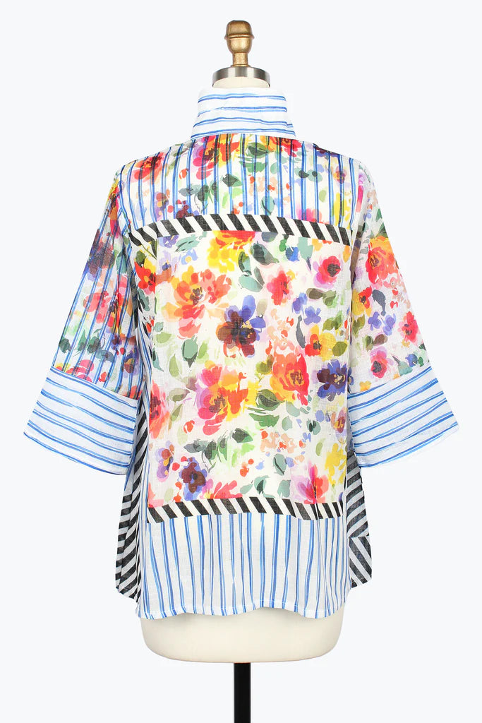 DAMEE STRIPE FLORAL SWING JACKET - 5042-MLT