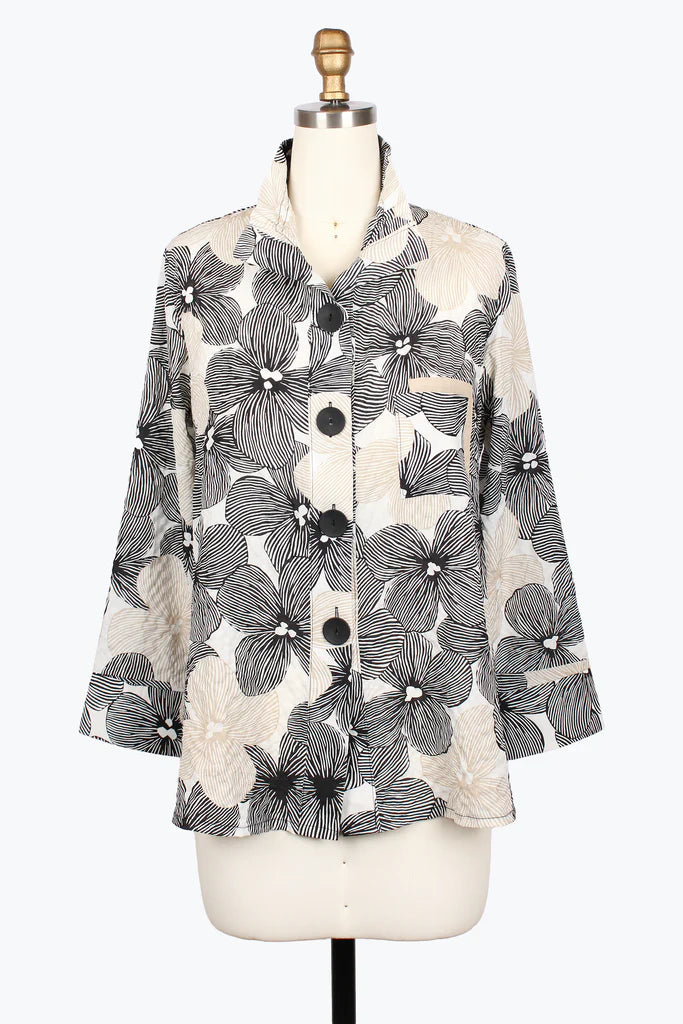 DAMEE FLORAL PEN ART SEERSUCKER JACKET - 5044-BEG