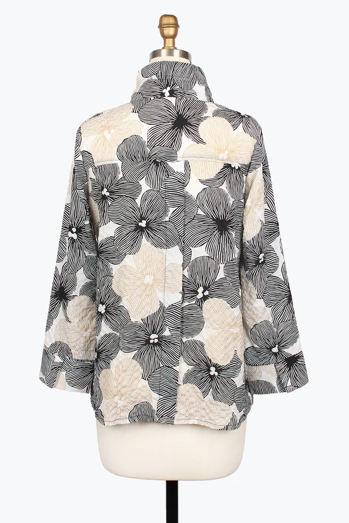 DAMEE FLORAL PEN ART SEERSUCKER JACKET - 5044-BEG