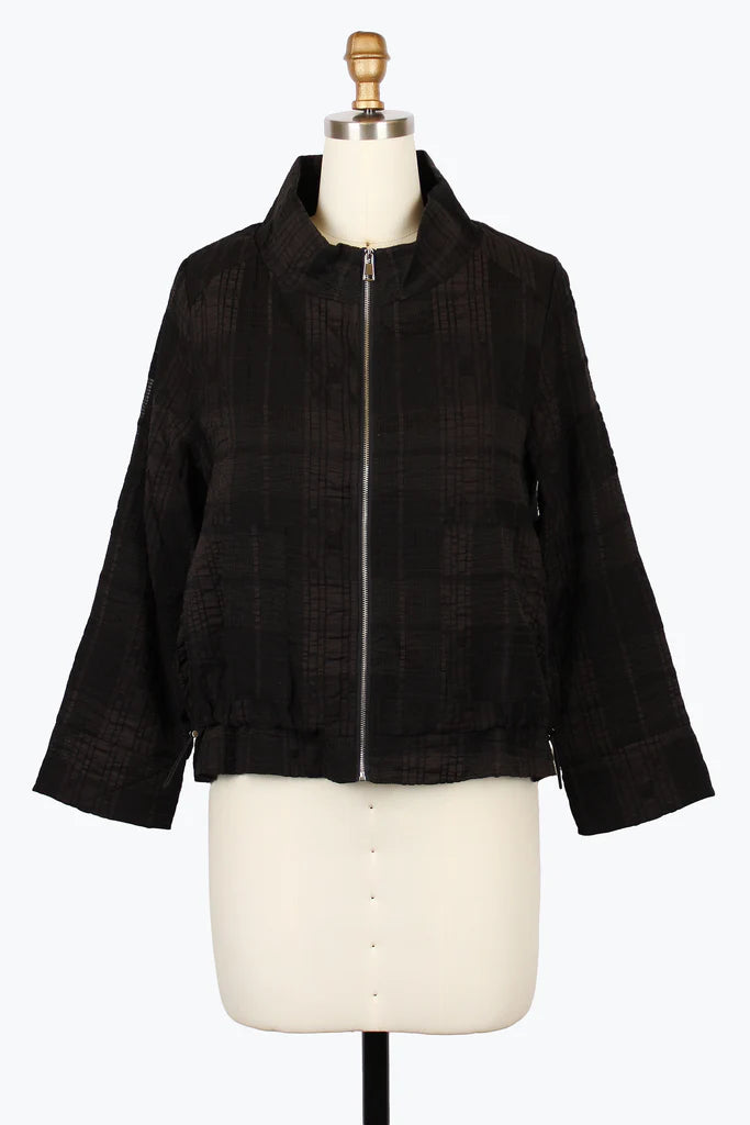 DAMEE PLAID NET FULL ZIP JACKET - 5046-BLK
