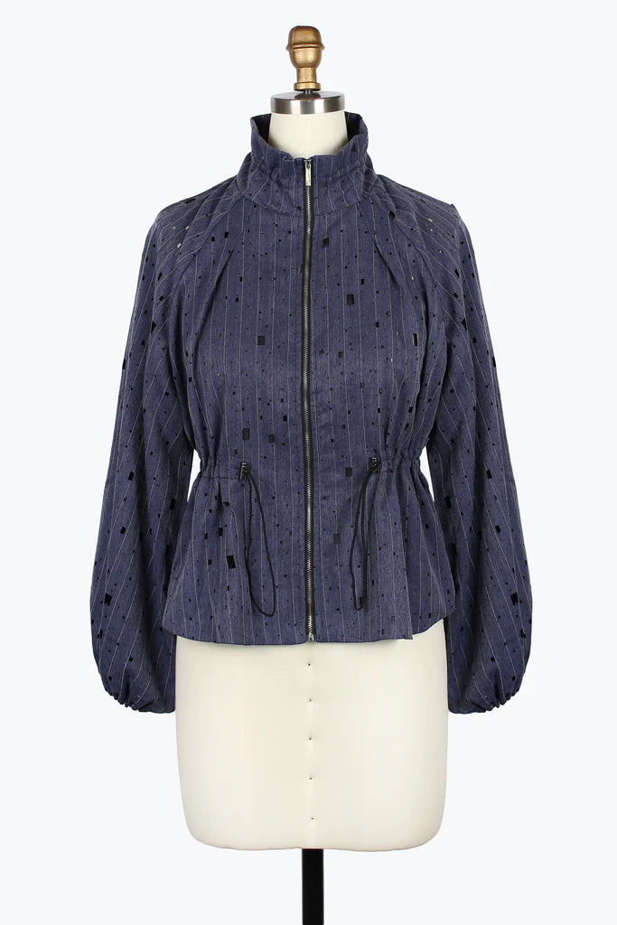 DAMEE BEDAZZLED LASER CUT DRAWSTRING JACKET - 5048-DNM