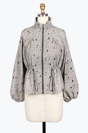 DAMEE BEDAZZLED LASER CUT DRAWSTRING JACKET - 5048-GEG
