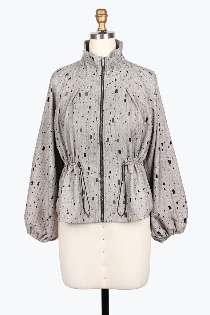 DAMEE BEDAZZLED LASER CUT DRAWSTRING JACKET - 5048-GEG
