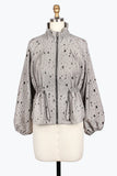 DAMEE BEDAZZLED LASER CUT DRAWSTRING JACKET - 5048-GEG