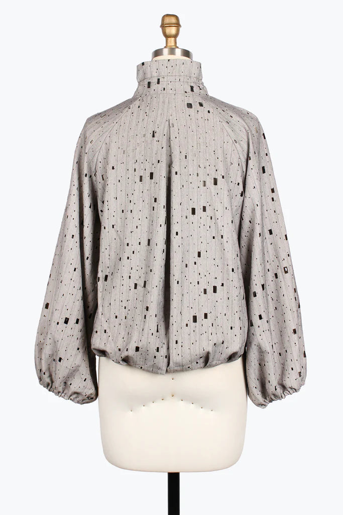 DAMEE BEDAZZLED LASER CUT DRAWSTRING JACKET - 5048-GEG