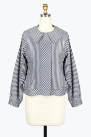 DAMEE STRIPE SEERSUCKER BOW COLLAR SEERSUCKER JACKET - 5049-DNM