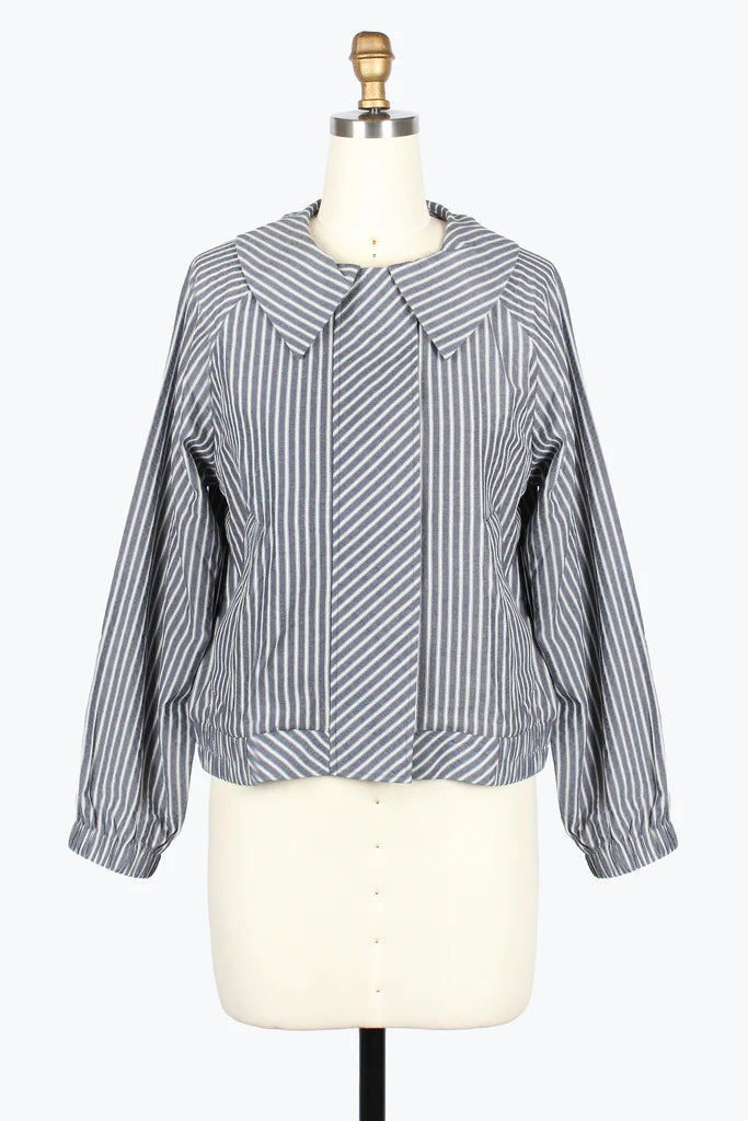 DAMEE STRIPE SEERSUCKER BOW COLLAR SEERSUCKER JACKET - 5049-DNM
