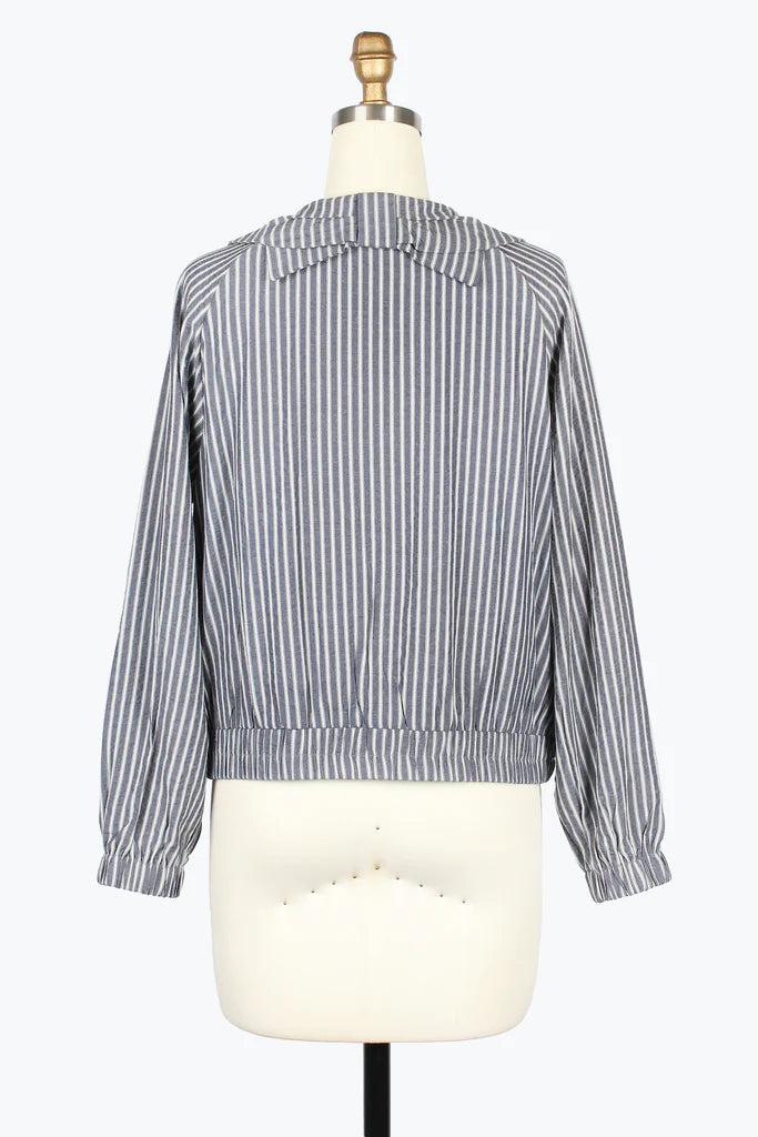 DAMEE STRIPE SEERSUCKER BOW COLLAR SEERSUCKER JACKET - 5049-DNM