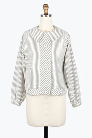 DAMEE STRIPE SEERSUCKER BOW COLLAR SEERSUCKER JACKET - 5049-WHT