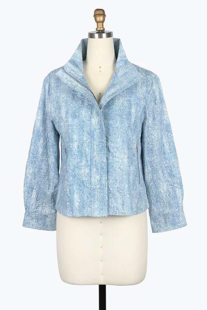 DAMEE FLORAL CORDING BIKER JACKET - 5052-SLV