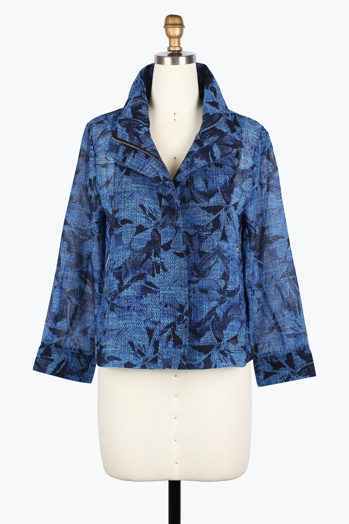 DAMEE FLORAL ART BIKER JACKET - 5053-BLU