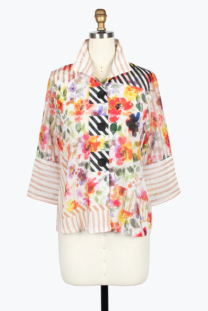 DAMEE STRIPED FLORAL JACKET - 5061-MLT