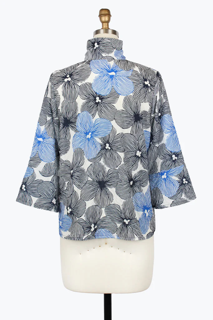 DAMEE FLORAL PEN ART SEERSUCKER JACKET - 5064-BLU