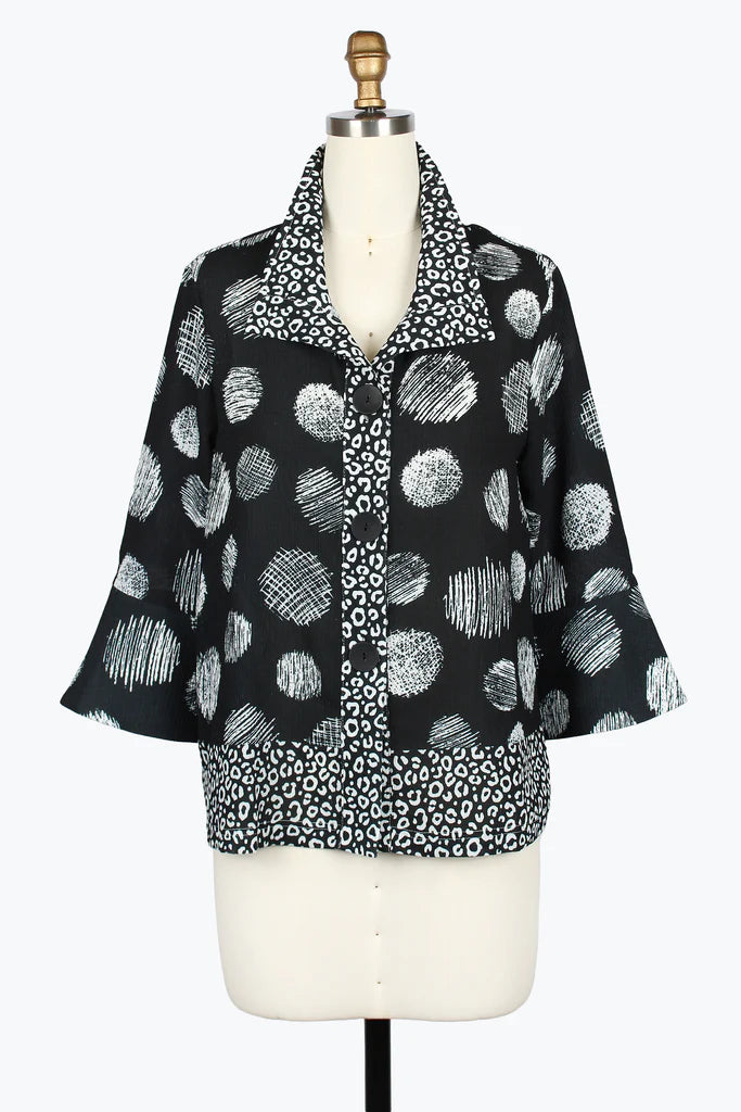 DAMEE DOTS & CHEETAH PATTERN JACKET - 5067-BLK