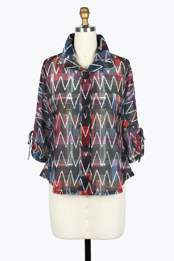 DAMEE ZIGZAG PLAID RUCHED SLV JACKET - 5070-MLT
