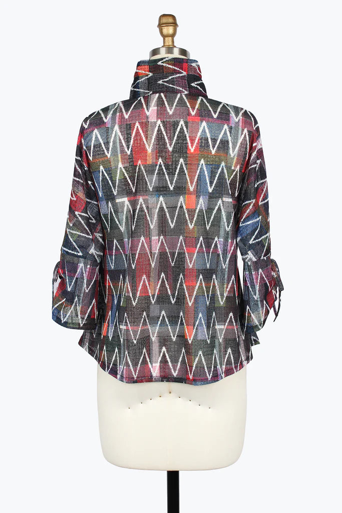 DAMEE ZIGZAG PLAID RUCHED SLV JACKET - 5070-MLT