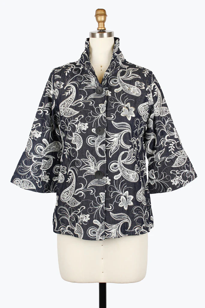 DAMEE FLORAL PAISLEY EMBROIDERY DENIM JACKET - 5078-DNM