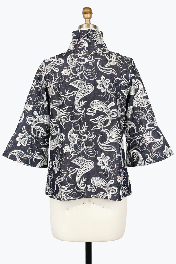 DAMEE FLORAL PAISLEY EMBROIDERY DENIM JACKET - 5078-DNM