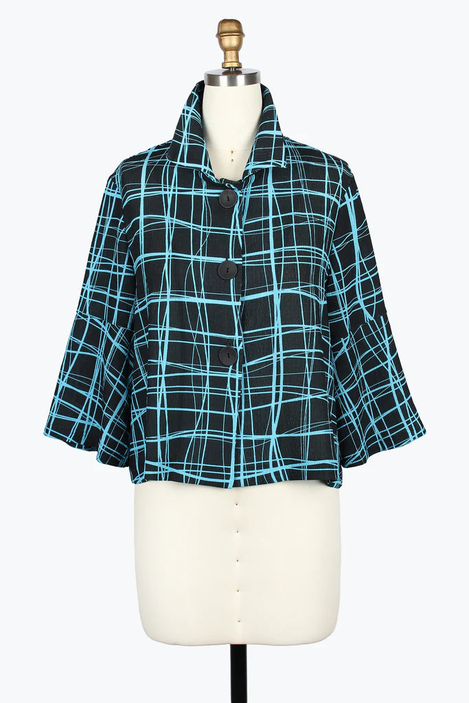 DAMEE OIL PAINTING ON GRID SHORT JACKET - 5088-BLK