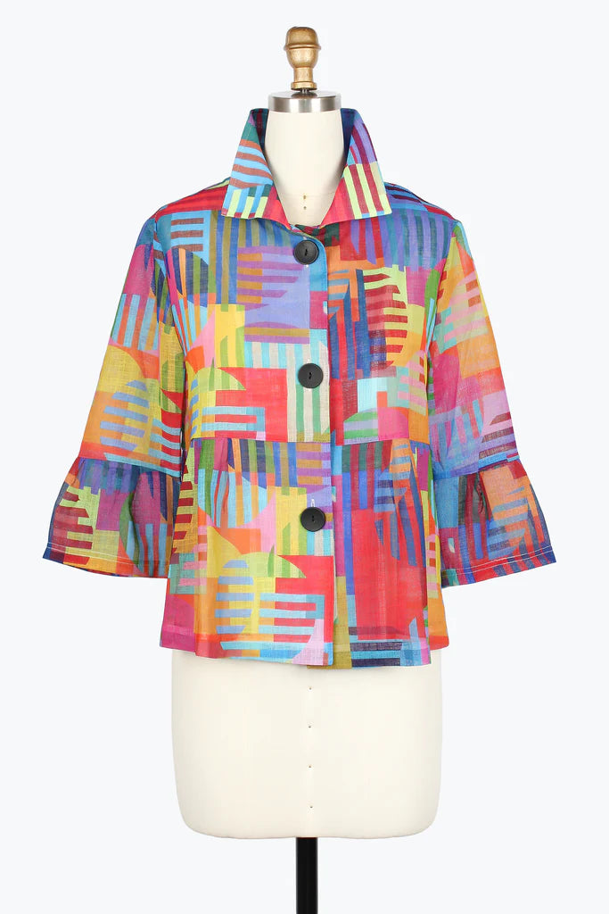 DAMEE OVERLAPPING ART PEPLUM JACKET - 5090-MLT