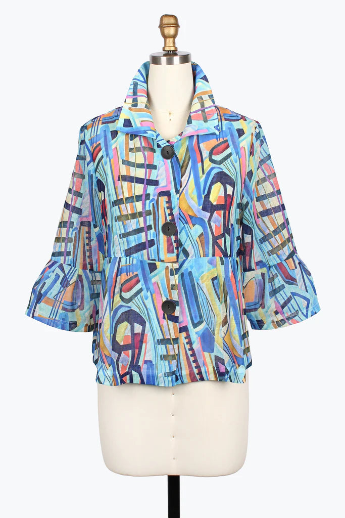 DAMEE COLORFUL ART PEPLUM JACKET - 5091-BLU