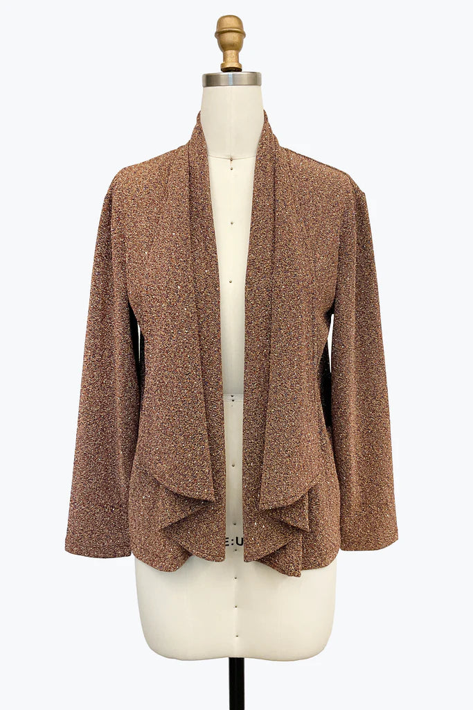 DAMEE SPECIAL OCCASION JEWELED LUREX OPEN FRONT CARDIGAN - 5096 - GOLD