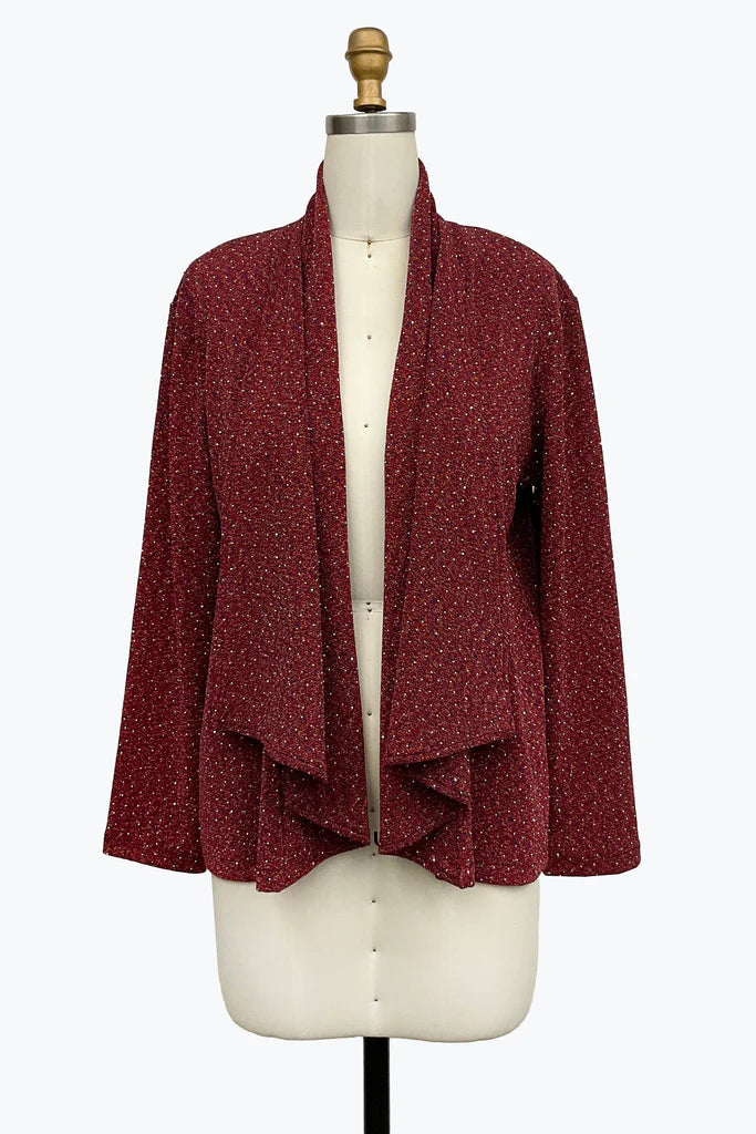 DAMEE SPECIAL OCCASION JEWELED LUREX OPEN FRONT CARDIGAN - 5096 - RED