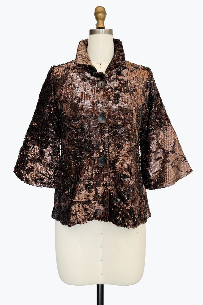 DAMEE BLACK AND BROWN SPECIAL OCCASION BUTTON DOWN COLLARED JACKET - 5101 - BROWN