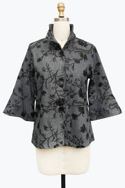 DAMEE DARK FLORAL CLASSIC SHORT BUTTON DOWN COLLARED JACKET - 5105 - DENIM