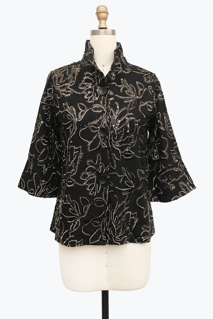 DAMEE SPECIAL OCCASION SHORT BLACK FLORAL JACKET - 5106 - BLACK