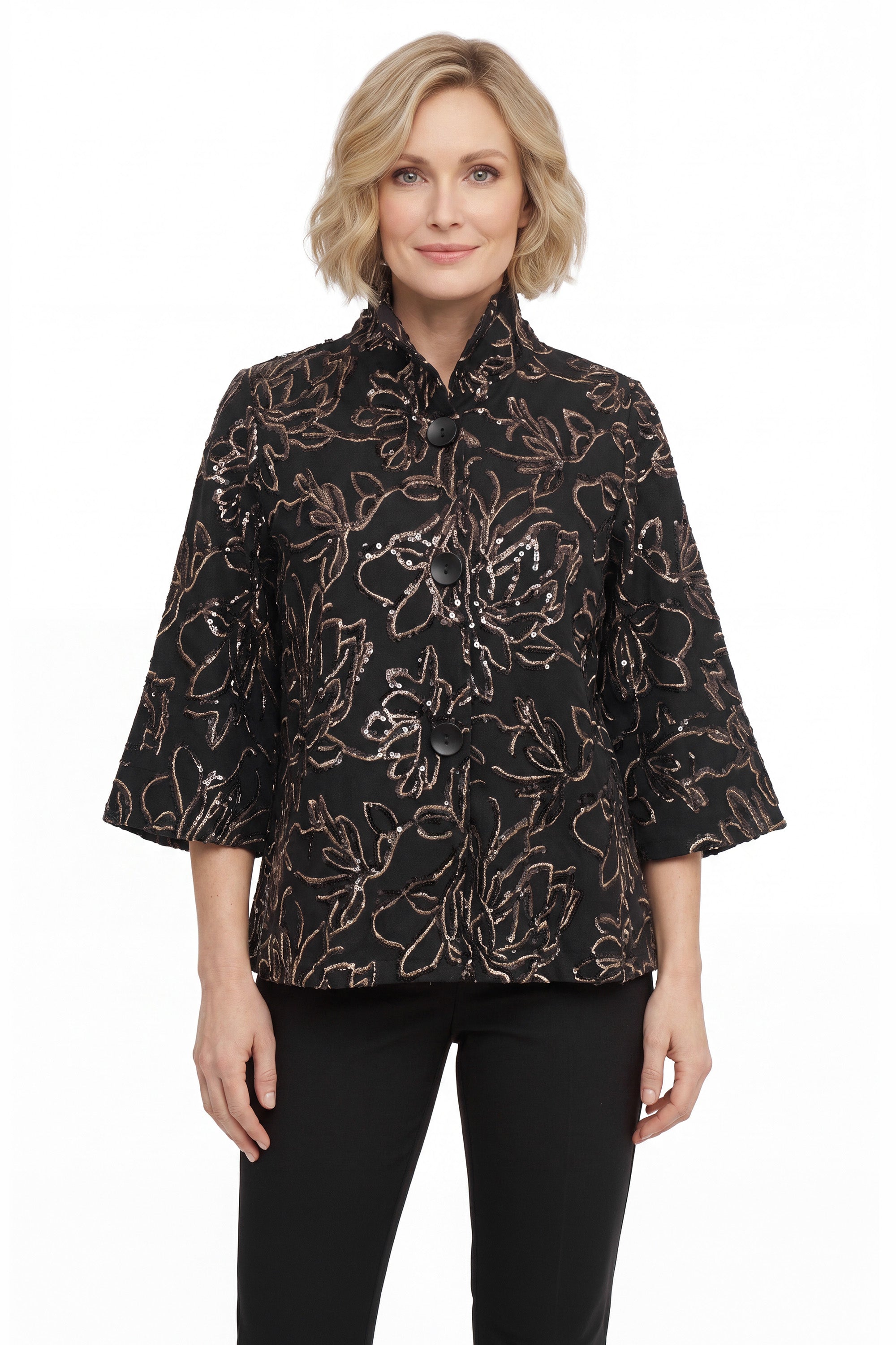 DAMEE SPECIAL OCCASION SHORT BLACK FLORAL JACKET - 5106 - BLACK