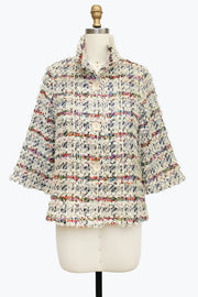 DAMEE WHITE FRINGE TWEED CLASSIC SHORT BUTTON DOWN COLLARED JACKET - 5107 - MULTI