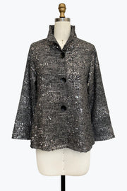 DAMEE GREY GLITTERY SEQUINS LONG SLEEVE BUTTON DOWN JACKET - 5108 - GREY