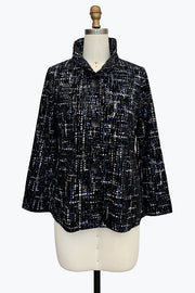 DAMEE BLACK AND BLUE GEOMETRIC LONG SLEEVES COLLAR TOP - 5109 - BLUE