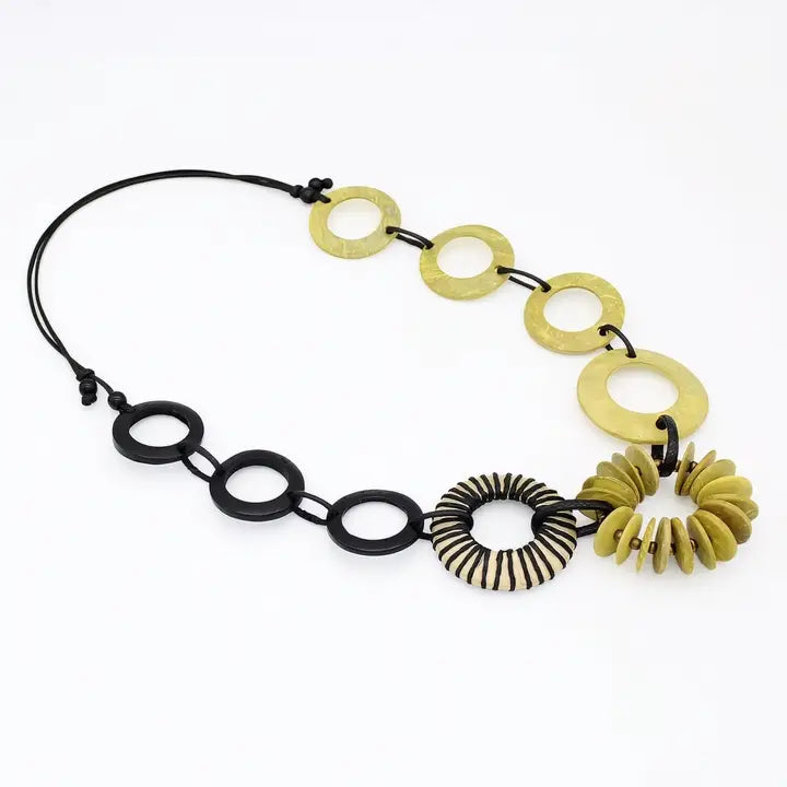 SYLCA Yellow Oro Circular Disk Statement Necklace - LS26N28 - YELLOW