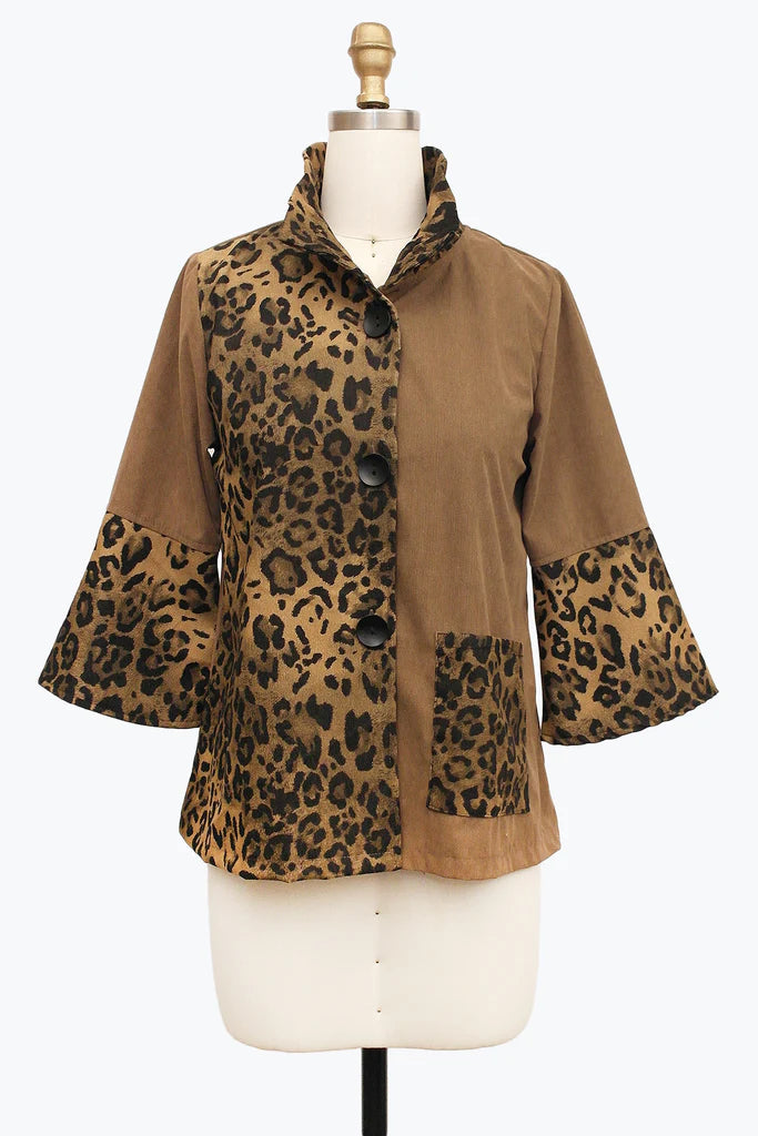DAMEE CARAMEL AND LEOPARD BUTTON DOWN CORDUROY JACKET  - 5110 - CARAMEL