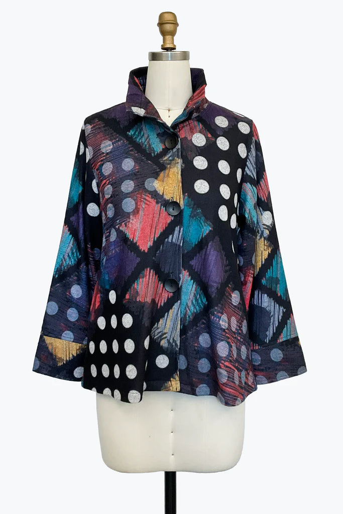 DAMEE GEOMETRIC MULTI COLORED LONG SLEEVES COLLAR TOP - 5112 - MULTI